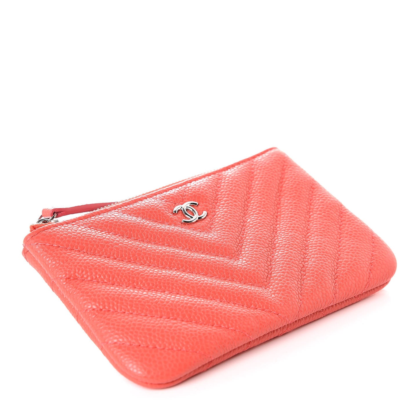 Caviar Chevron Quilted Small Cosmetic Case Coral