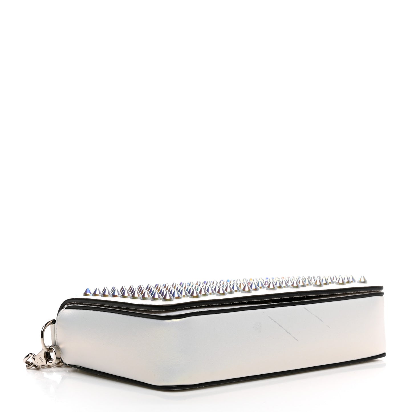 Metallic Calfskin Spiked Zoompouch Crossbody Snow Silver