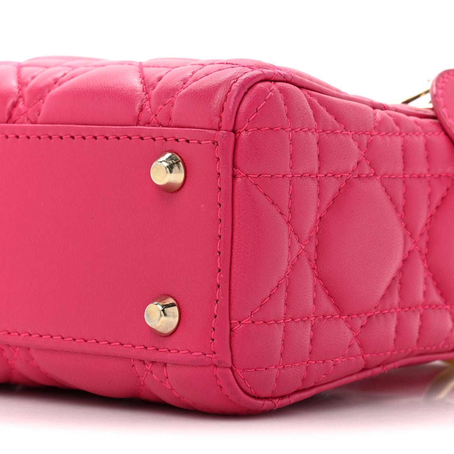 CHRISTIAN DIOR Lambskin Cannage Mini Lady Dior Fuchsia