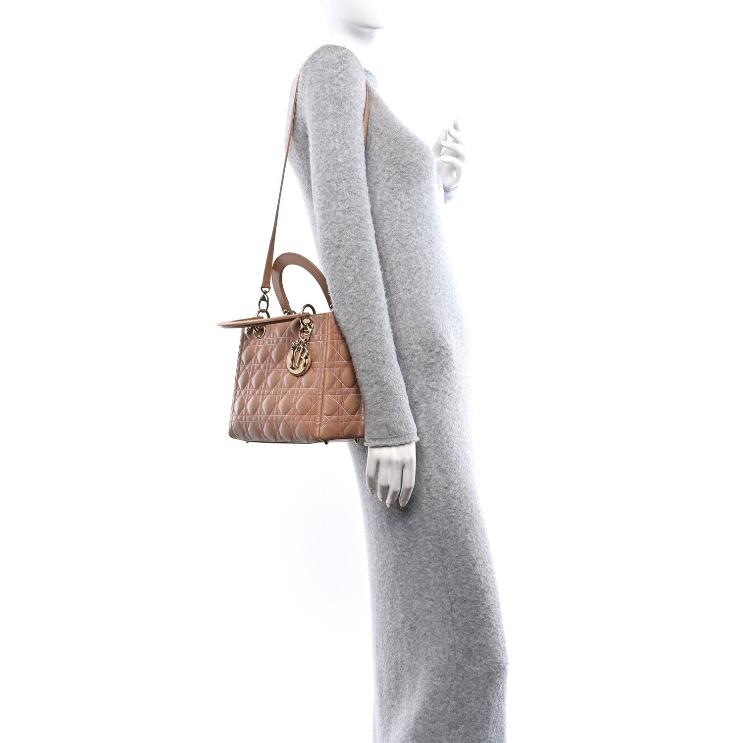 Christian Dior Lambskin Cannage Contrast Stitch Medium Lady Dior Beige 2 of 10