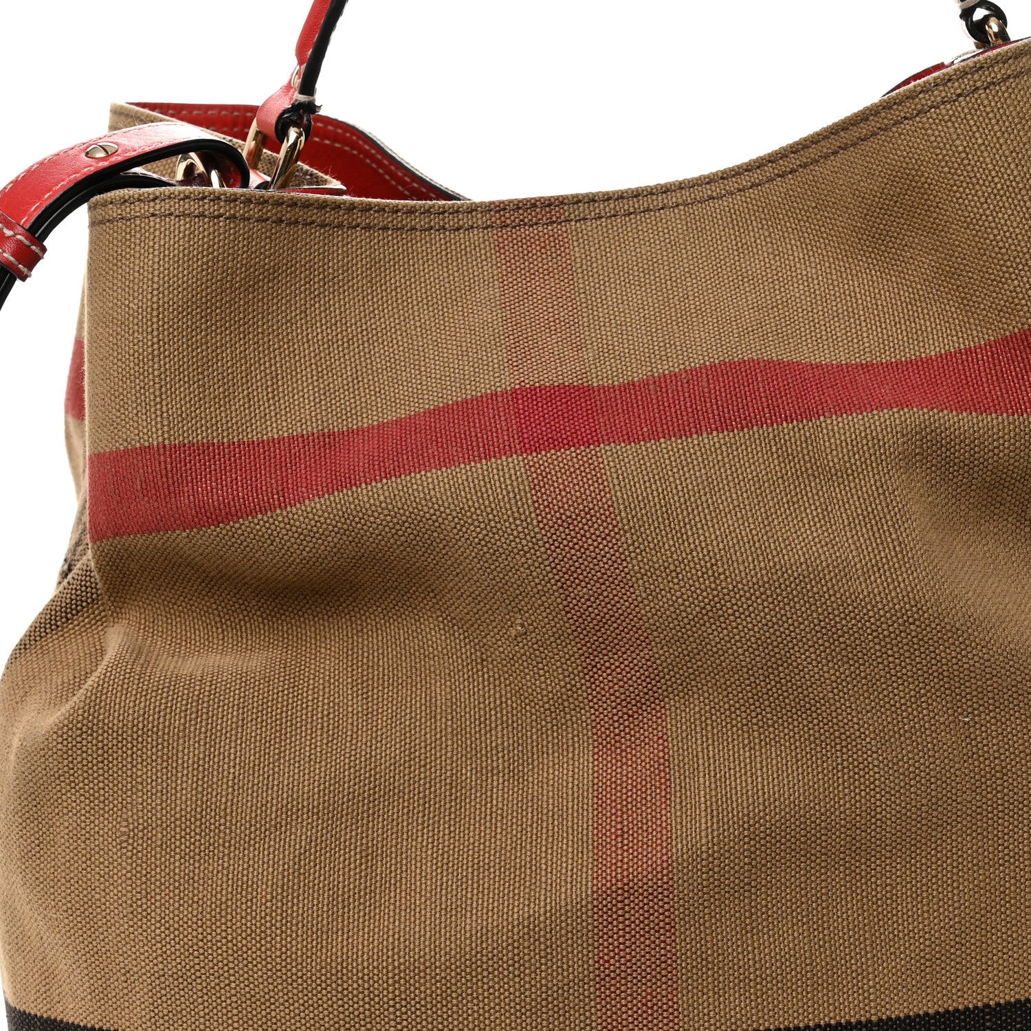 Burberry Canvas Mega Check Medium Ashby Bucket Bag Red 8 of 12