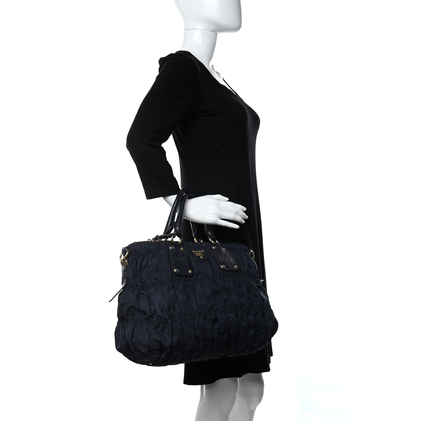 Tessuto Nylon Nappa Gaufre Shopping Satchel Black