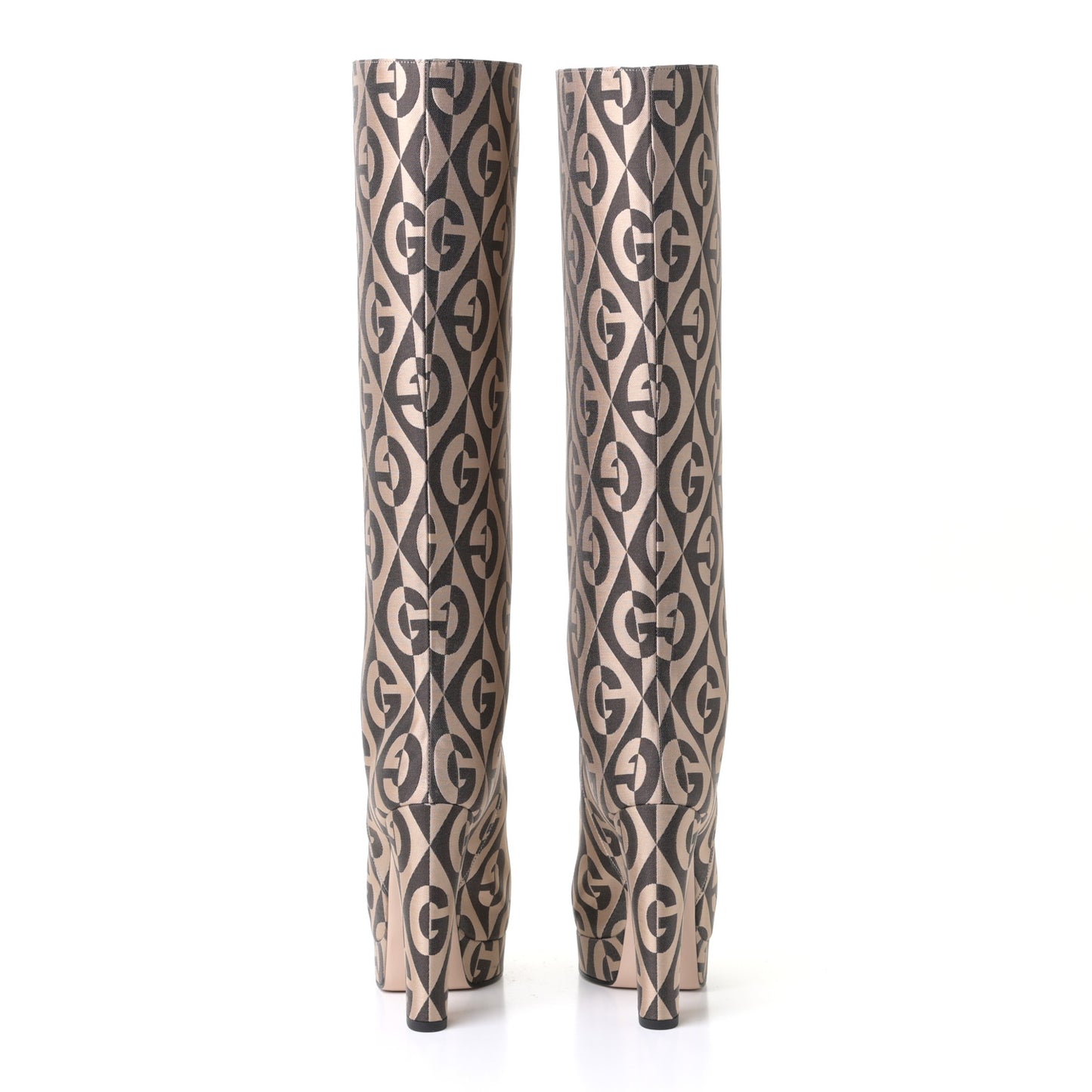 Fabric G Rhombus Print Platform Boots 36 Beige Cocoa