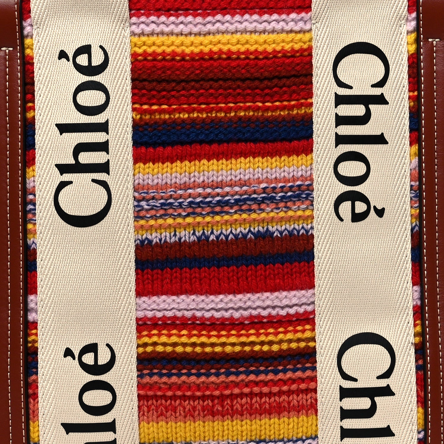 Chloe Knit Calfskin Medium Woody Ribbon Tote Red Multicolor 8 of 10