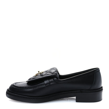 Chanel Lambskin Quilted CC Turnlock Loafers 37.5 Black 1 of 10