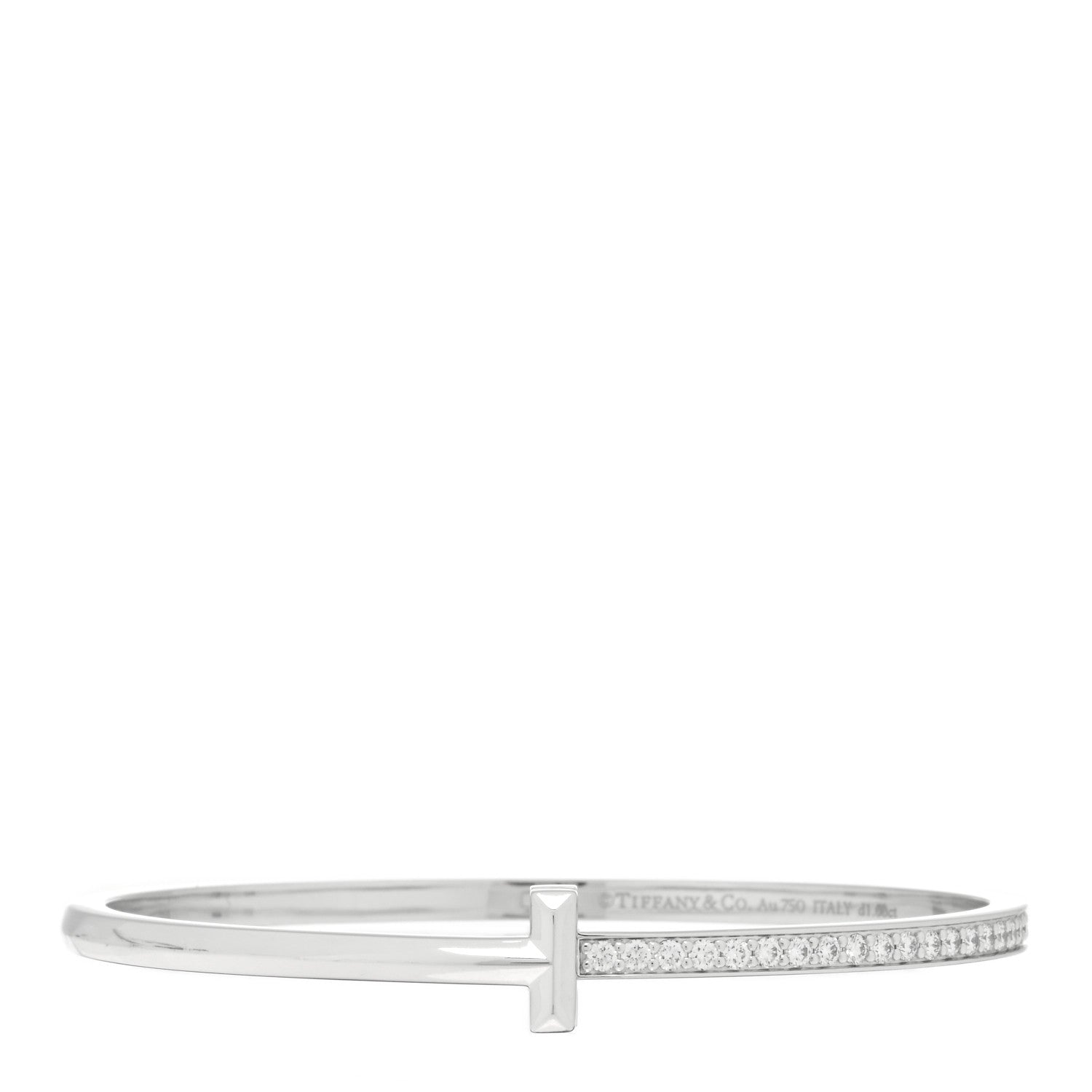Tiffany 18K White Gold Diamond Narrow T1 Hinged Bangle Bracelet 1 of 3