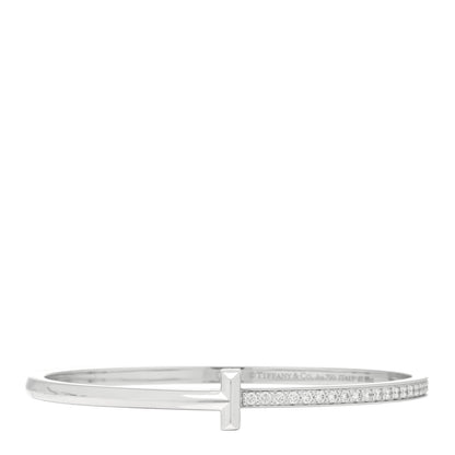 Tiffany 18K White Gold Diamond Narrow T1 Hinged Bangle Bracelet 1 of 3