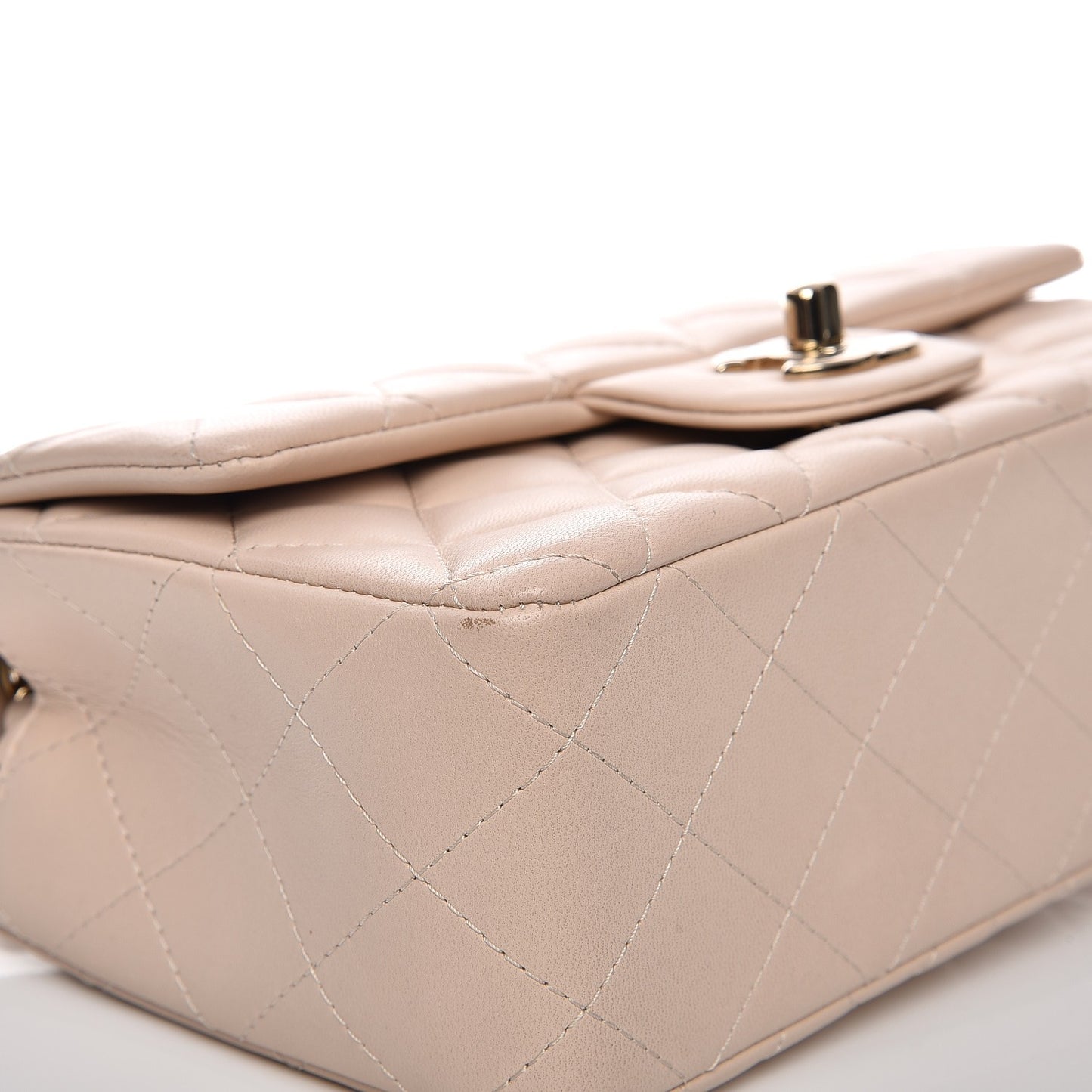 Lambskin Quilted Mini Rectangular Flap Light Beige