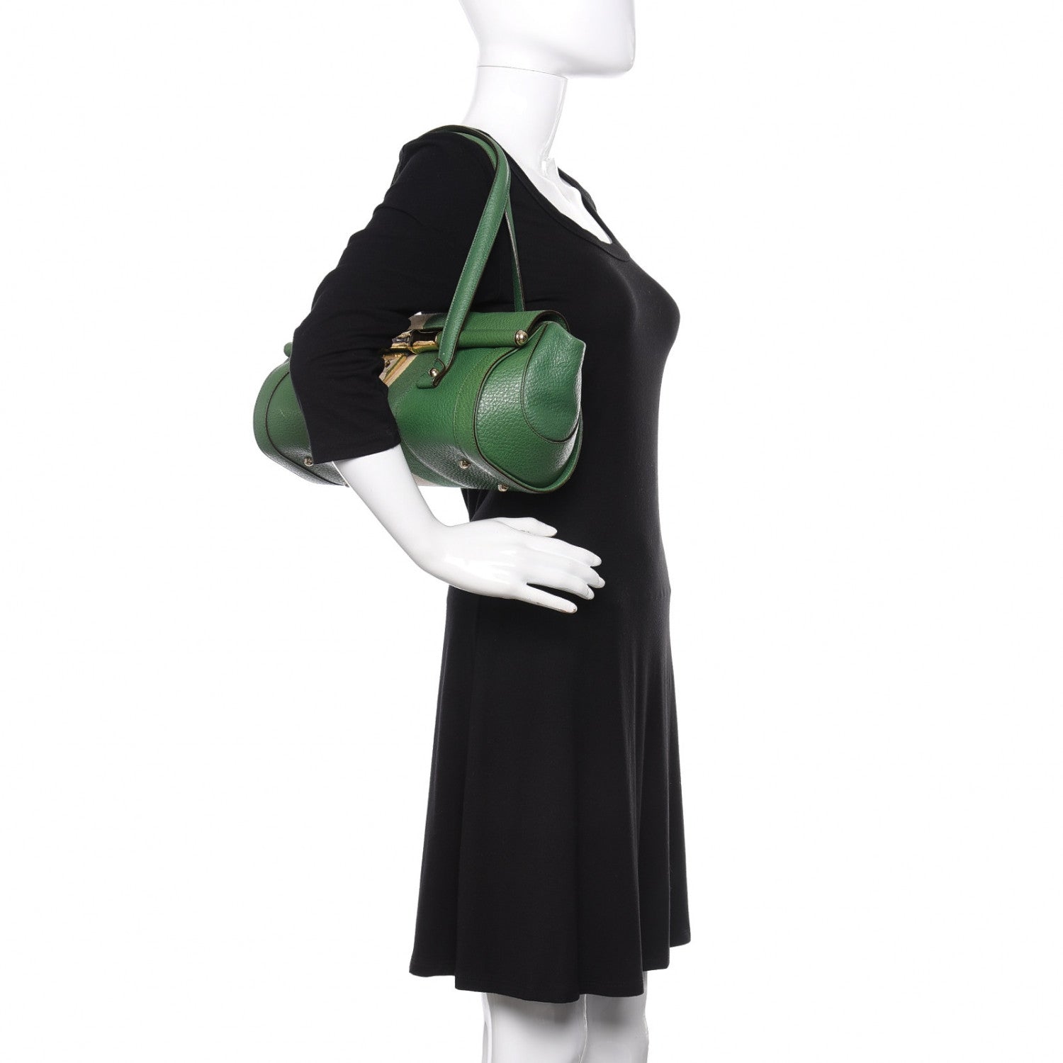 Gucci Calfskin Web Bamboo Bullet Satchel Green 2 of 13