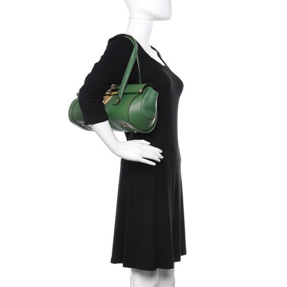 Gucci Calfskin Web Bamboo Bullet Satchel Green 2 of 13