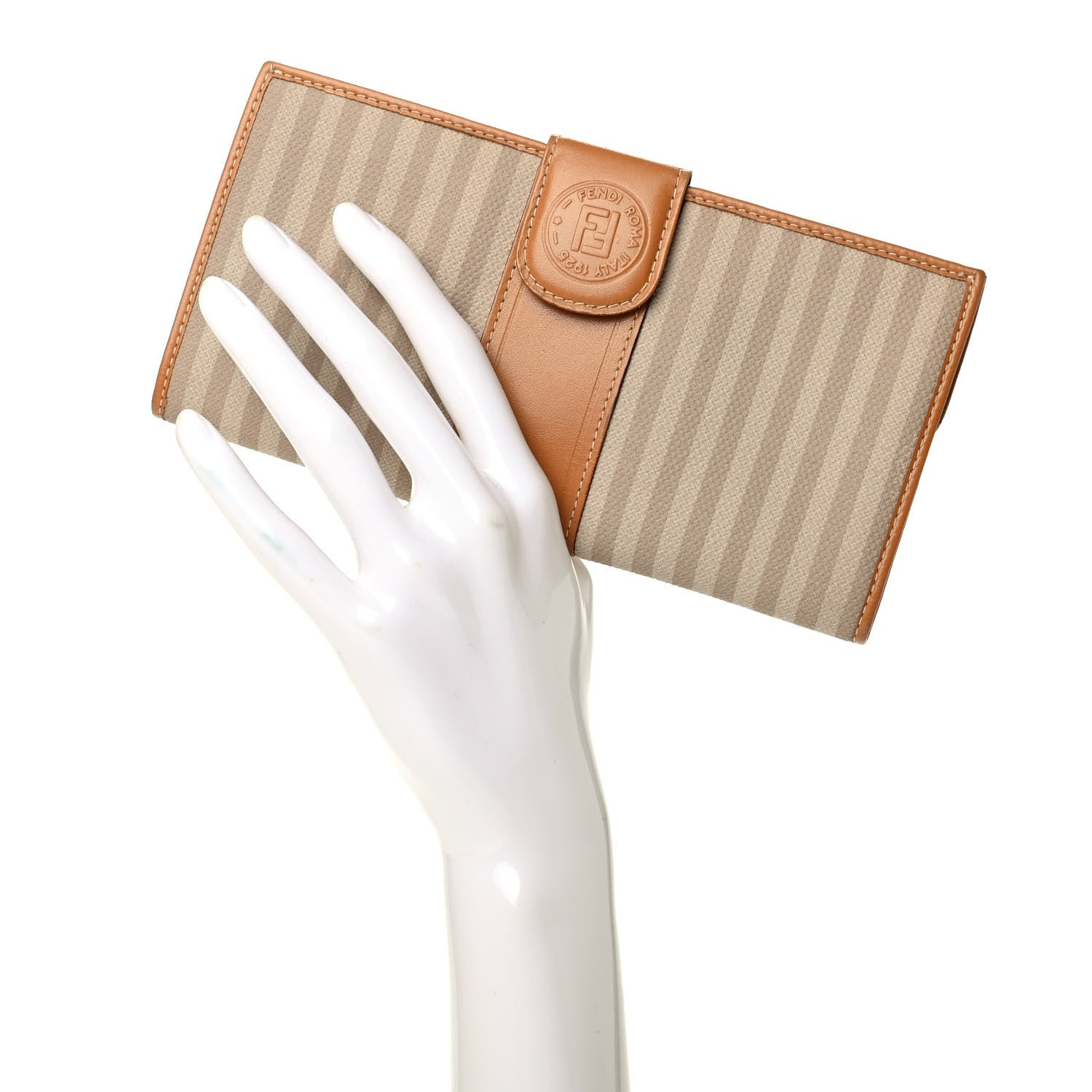 Fendi Coated Canvas Striped Wallet Ecru Camel 2 of 8