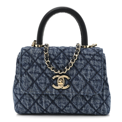 Chanel Washed Denim Calfskin Quilted Coco Handle Clutch With Chain Blue 1 of 10