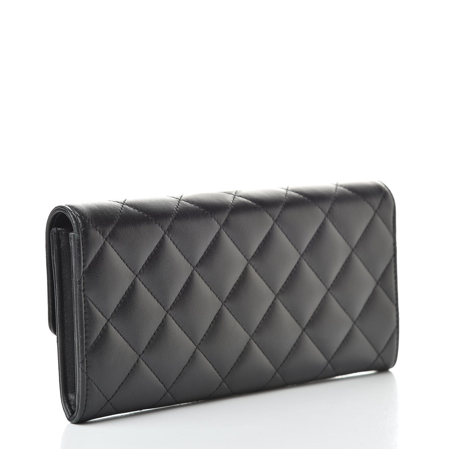 Lambskin Quilted Large Gusset Flap Wallet Black