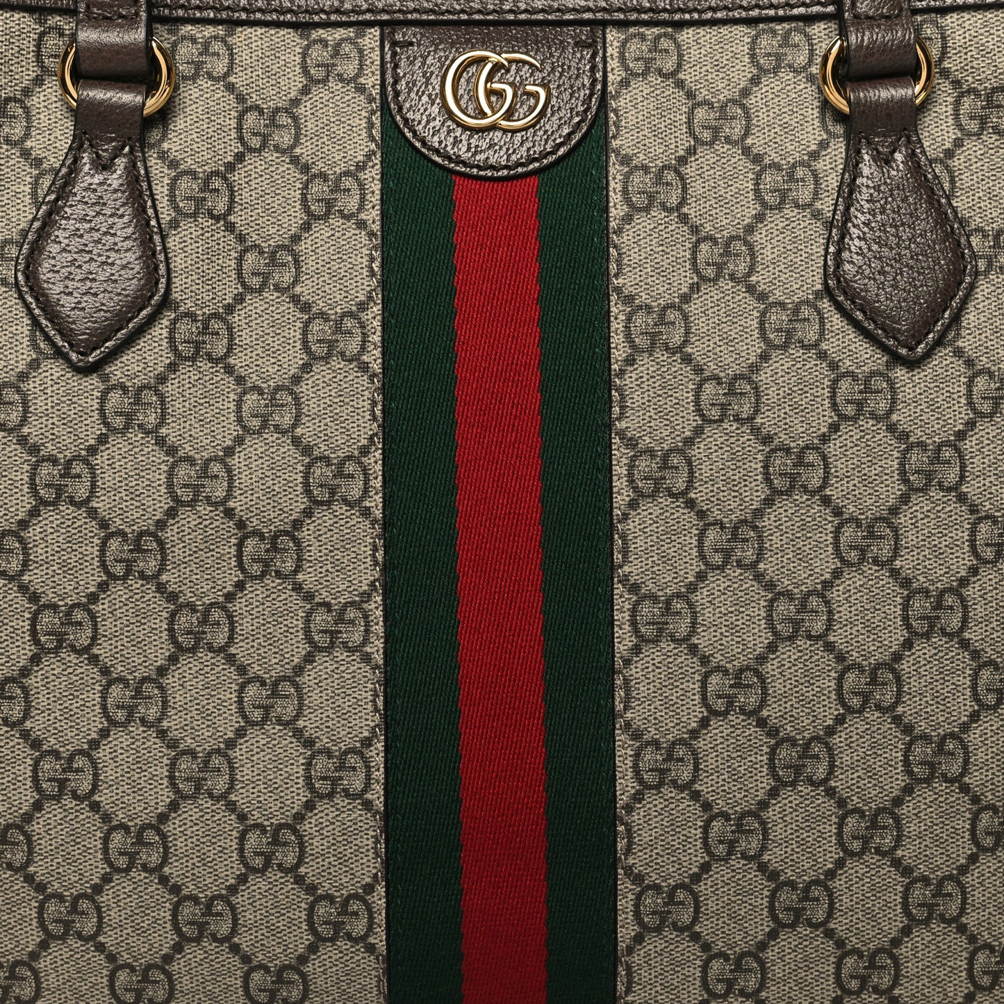 GG Supreme Monogram Textured Calfskin Web Medium Ophidia Shopping Tote Beige Ebony New Acero