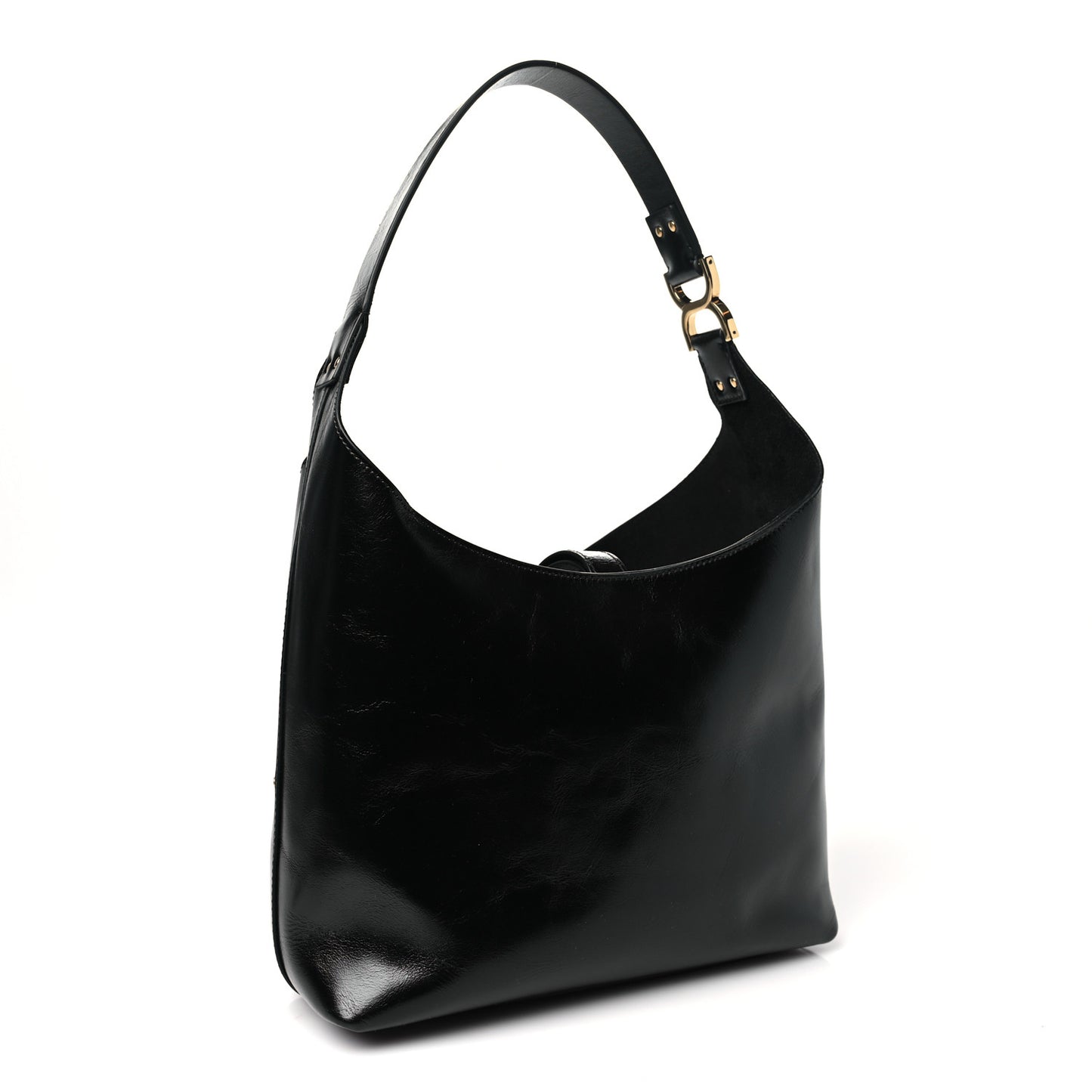 Shiny Calfskin Small Marcie Hobo Bag Black