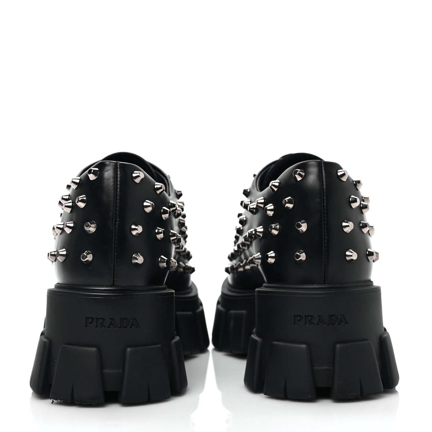 Prada Spazzolato Rois Studded Lace Up Monolith 55mm Derby Loafers 39.5 Black 5 of 8