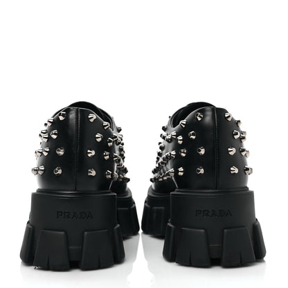 Prada Spazzolato Rois Studded Lace Up Monolith 55mm Derby Loafers 39.5 Black 5 of 8