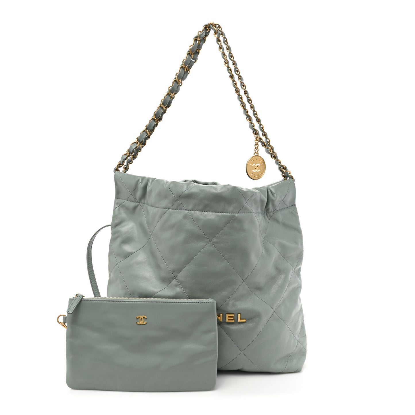 Shiny Calfskin Quilted Small Chanel 22 Grey