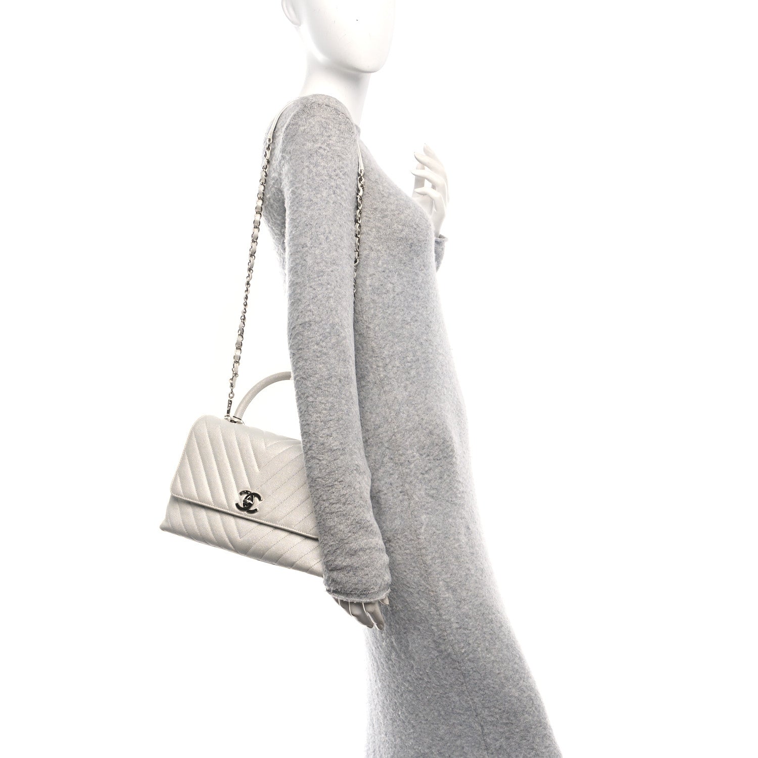 Chanel Iridescent Caviar Chevron Quilted Small Coco Handle Flap White 2 of 10