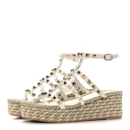 Valentino Garavani Calfskin Rockstud Ankle Strap Torchon Espadrille Caged 30/55mm Sandals 36 Light Ivory 3 of 11