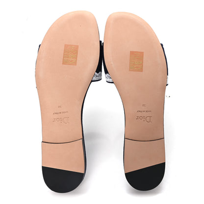 Christian Dior Oblique Embroidered Cotton Lace Dentelle Flat Slide Sandals 39 Navy Blue White 6 of 10