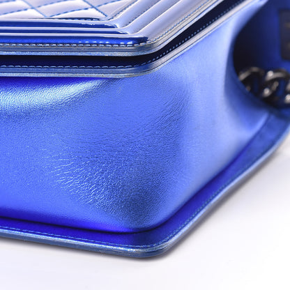 Chanel Metallic Patent Calfskin New Medium Boy Flap Blue 10 of 17