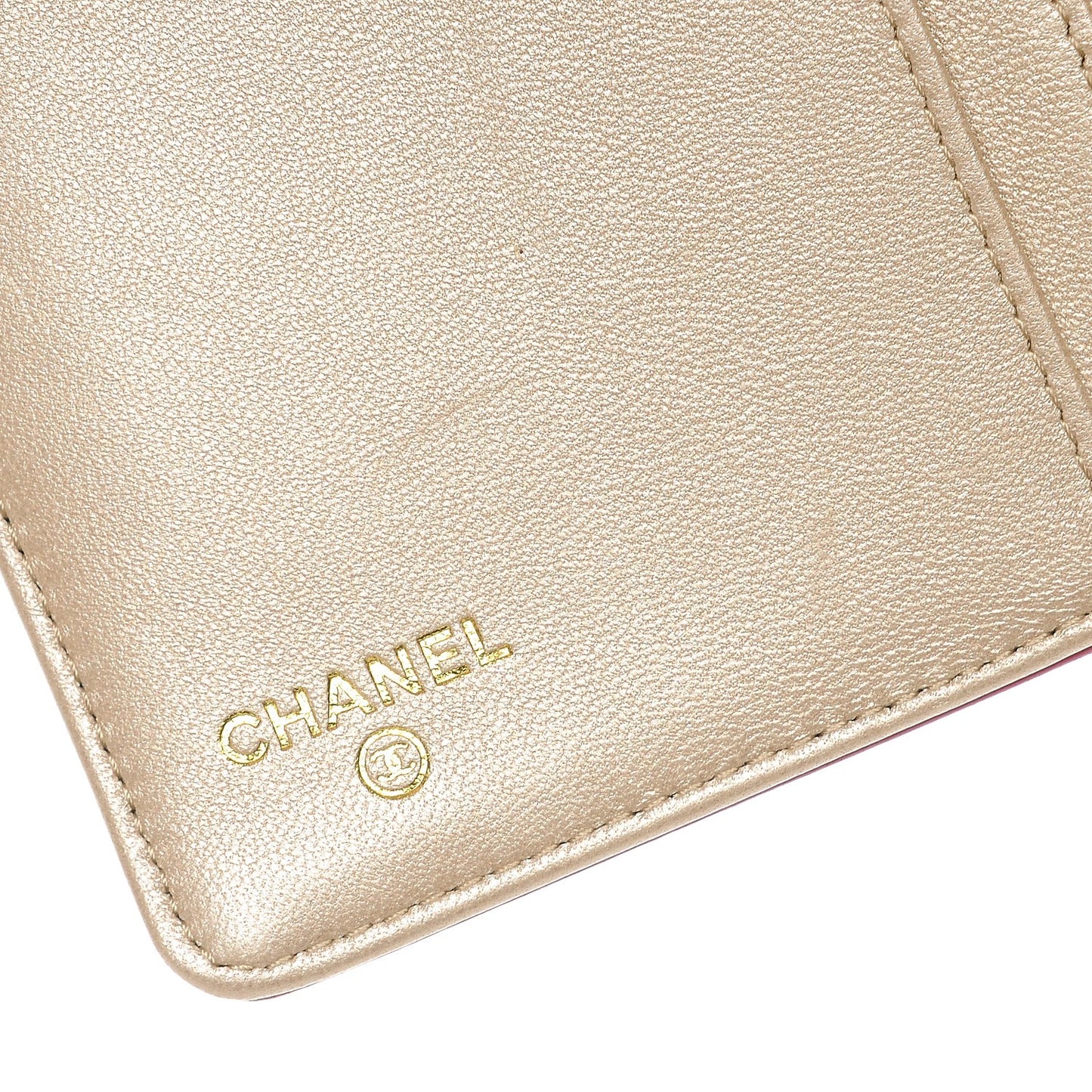 Lambskin Camellia Embossed Yen Wallet Fuchsia