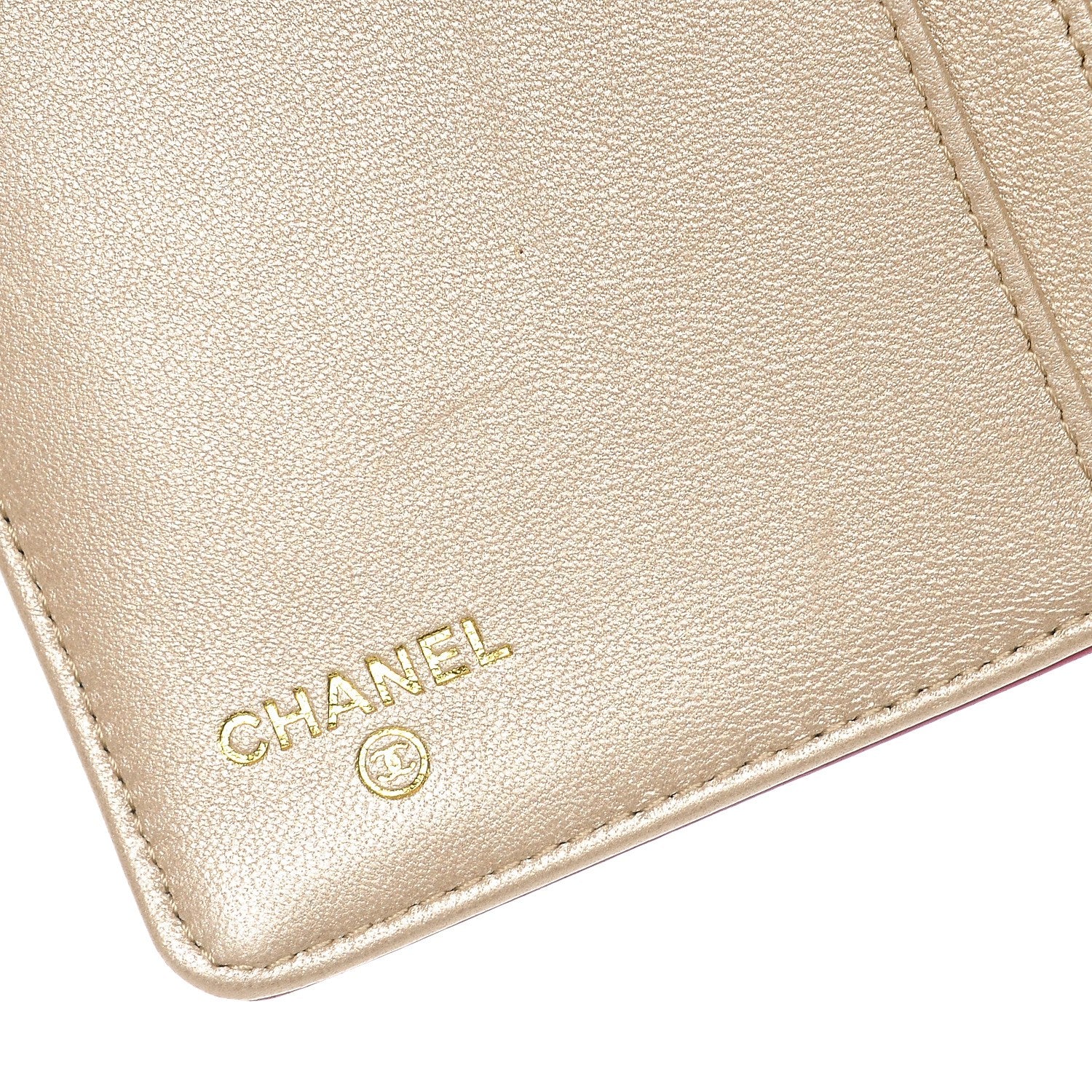 Chanel Lambskin Camellia Embossed Yen Wallet Fuchsia 6 of 8