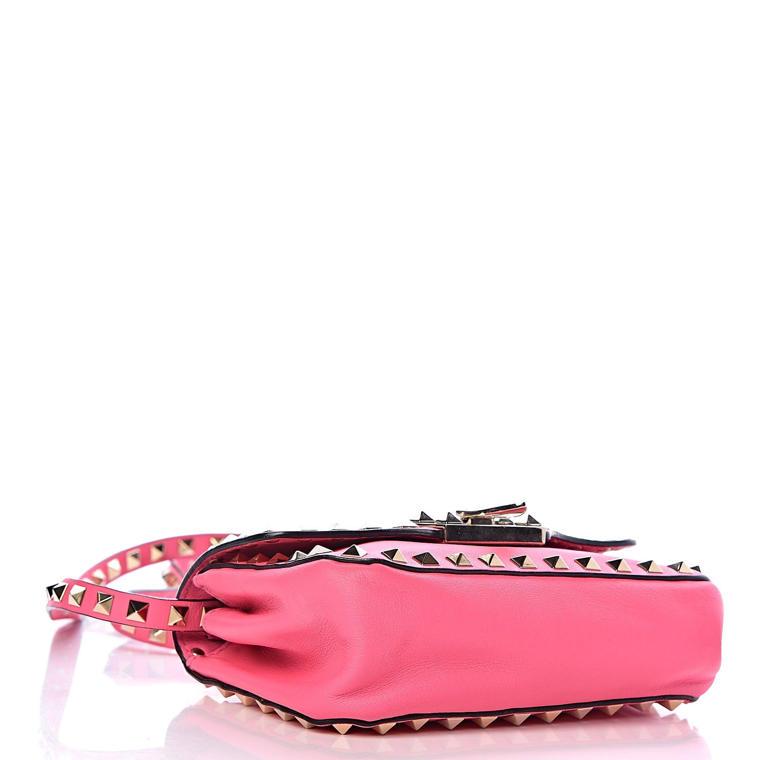 Valentino Garavani Vitello Mini Rockstud Flap Saddle Crossbody Bag Fuxia Fluo 4 of 11