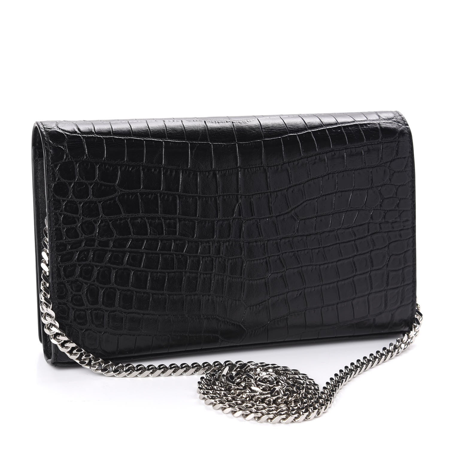 Saint Laurent Crocodile Embossed Calfskin Monogram Chain Wallet Black 3 of 10