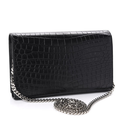 Saint Laurent Crocodile Embossed Calfskin Monogram Chain Wallet Black 3 of 10