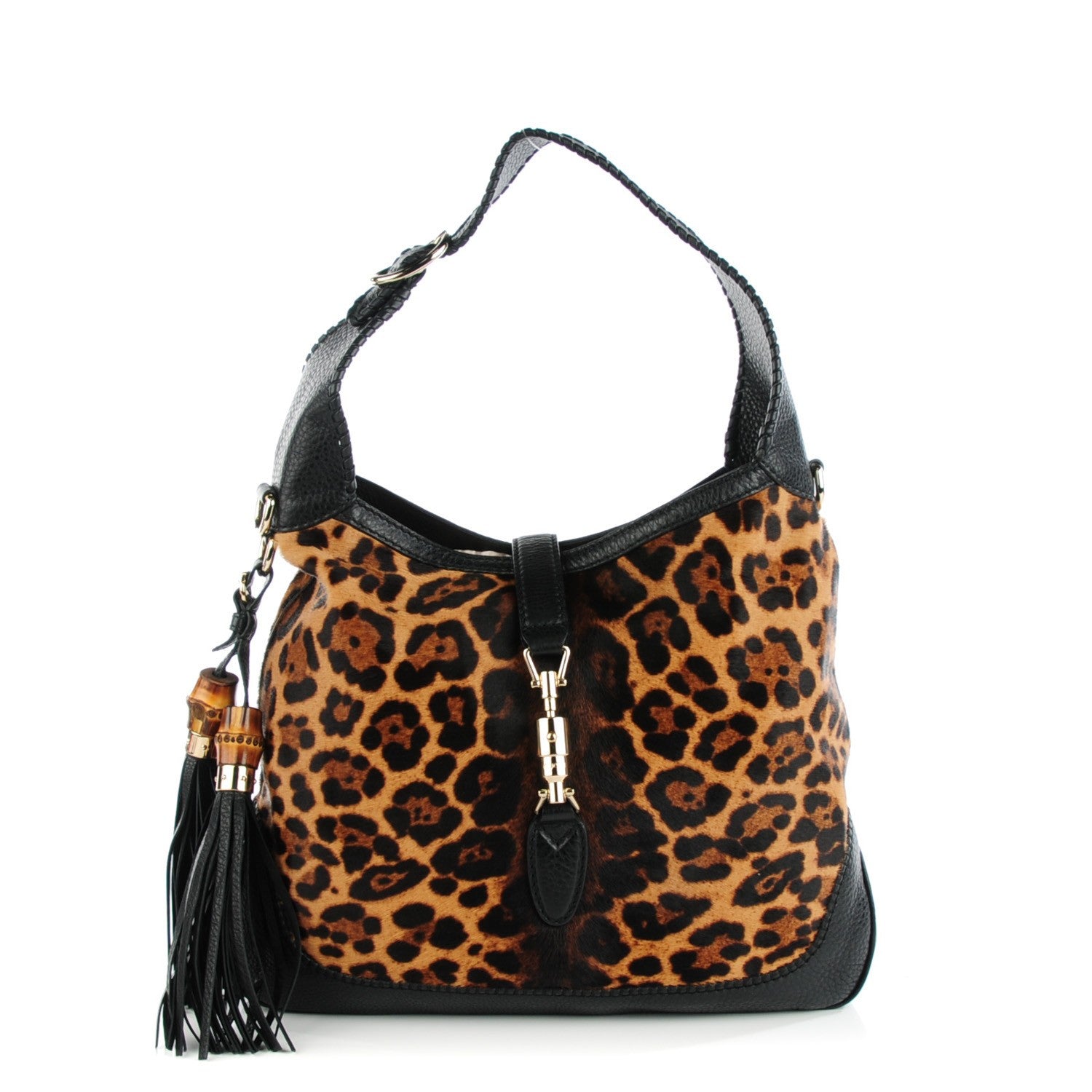 Gucci Calf Hair Jaguar Print Medium New Jackie Hobo Black 1 of 7