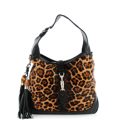 Gucci Calf Hair Jaguar Print Medium New Jackie Hobo Black 1 of 7