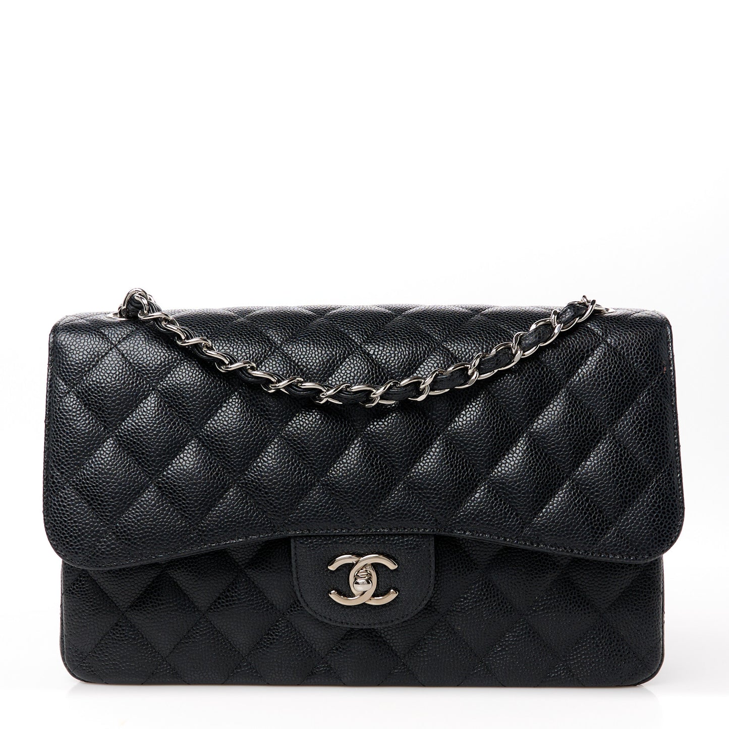 Caviar Quilted Jumbo Double Flap Black