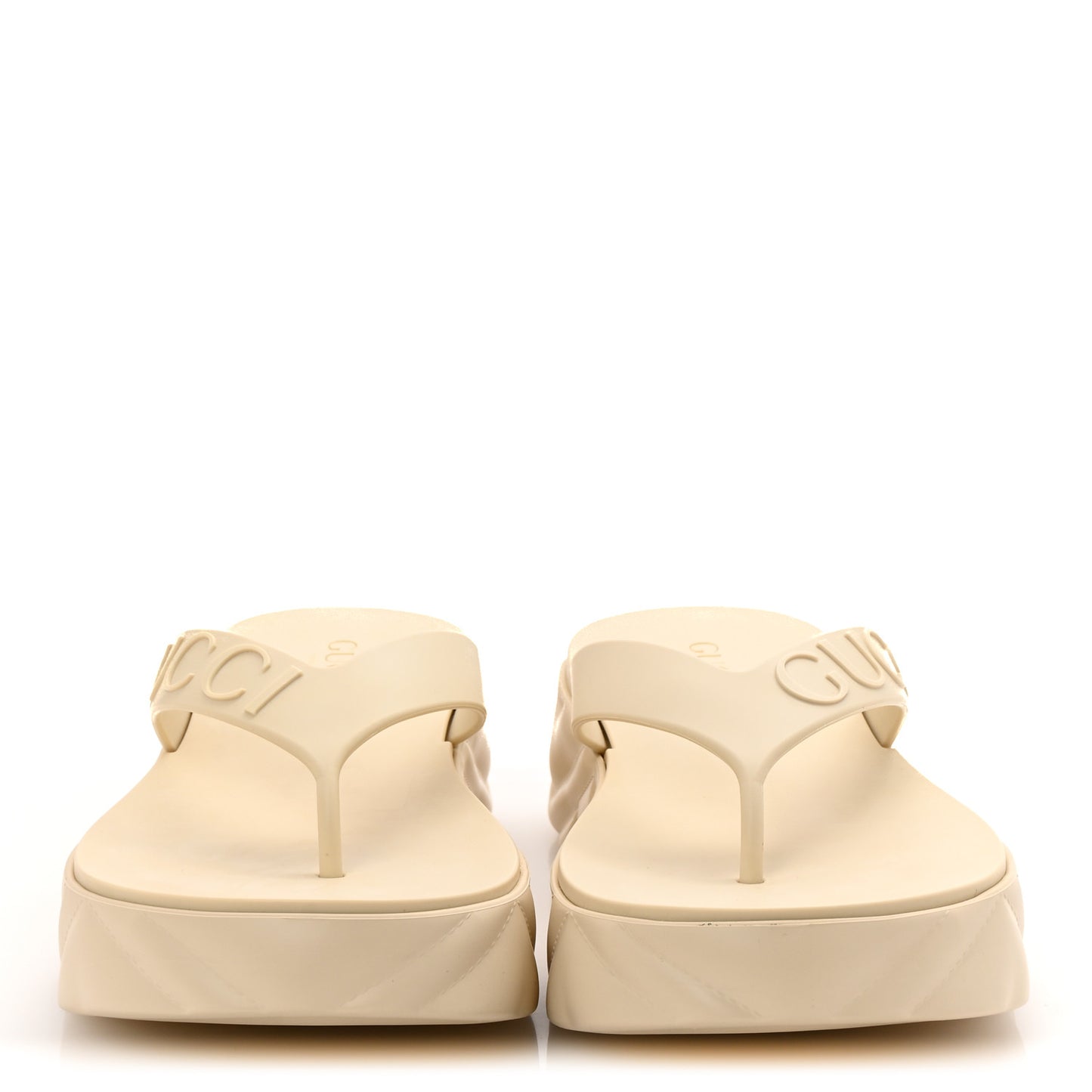 Rubber Chevron Logo Embossed Womens Thong Platform Sandals 39 Mystic White