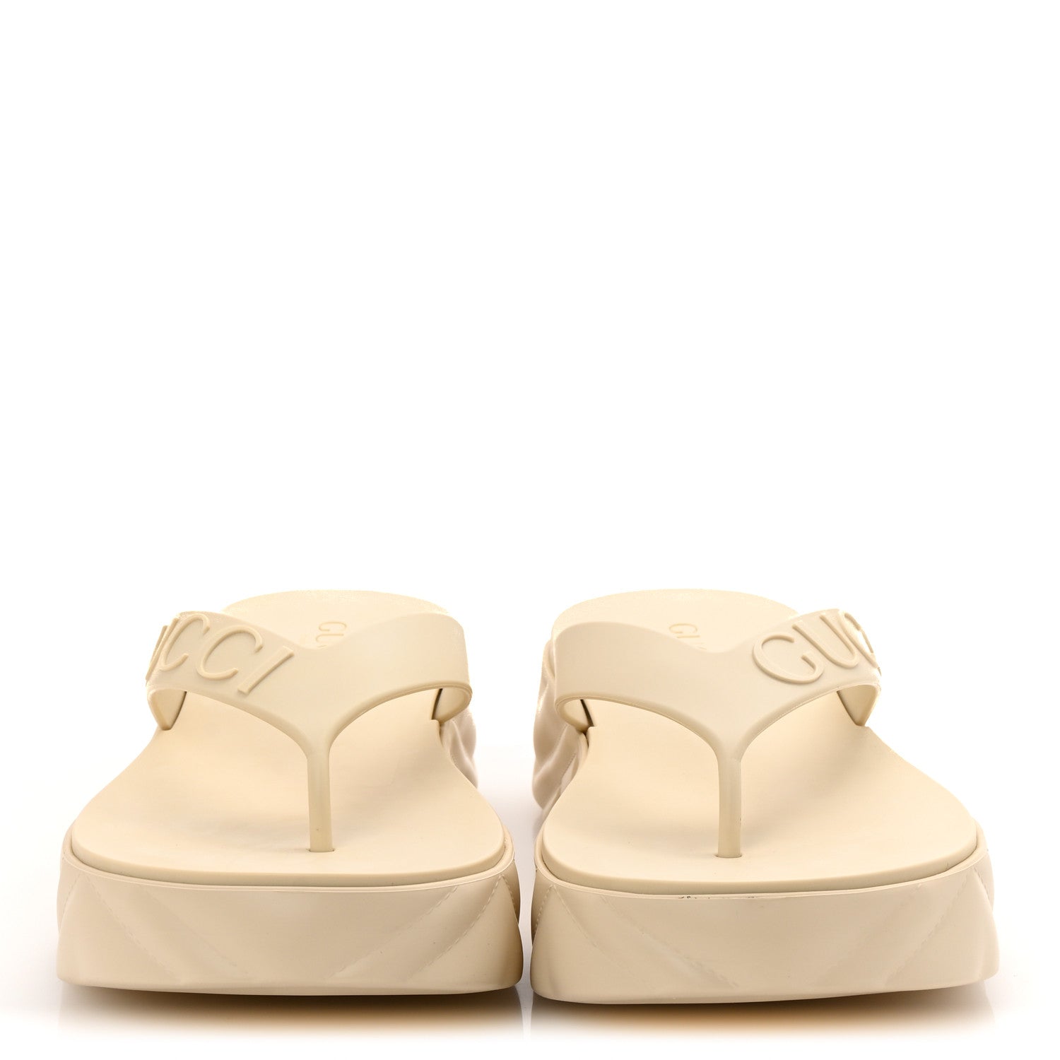 Gucci Rubber Chevron Logo Embossed Womens Thong Platform Sandals 39 Mystic White 3 of 10