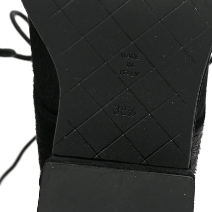 Chanel Suede Pony Hair Shearling Lace Up Combat Boots 38.5 Black White 6 of 7