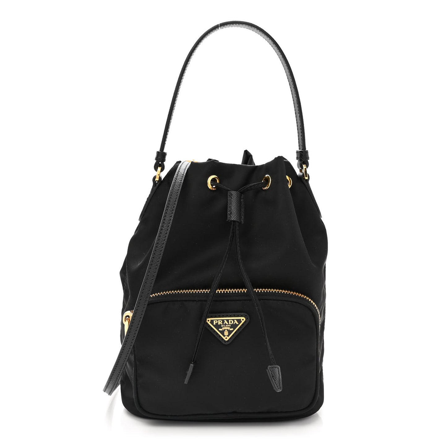 Saffiano Tessuto Nylon Mini Bucket Crossbody Bag Black