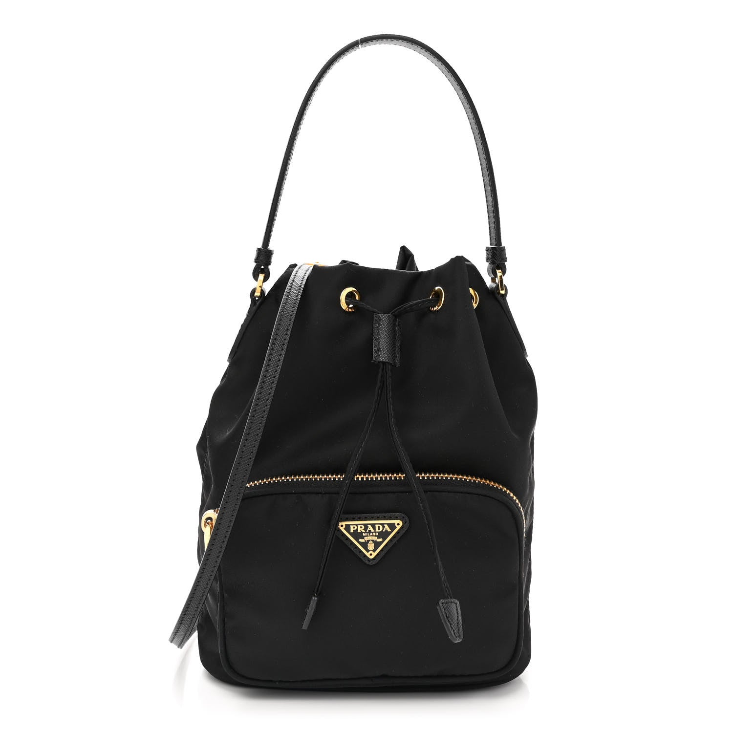 Prada Saffiano Tessuto Nylon Mini Bucket Crossbody Bag Black 1 of 12