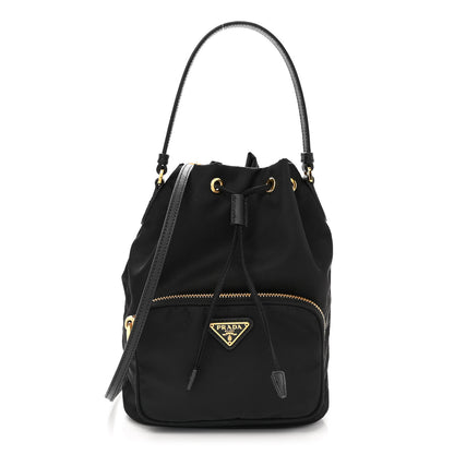 Prada Saffiano Tessuto Nylon Mini Bucket Crossbody Bag Black 1 of 12
