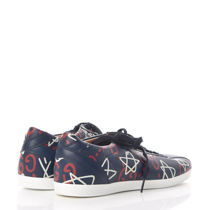 Gucci Calfskin GucciGhost Print Mens Low Top Sneakers 8 Blue Agata Hibiscus Red 4 of 8
