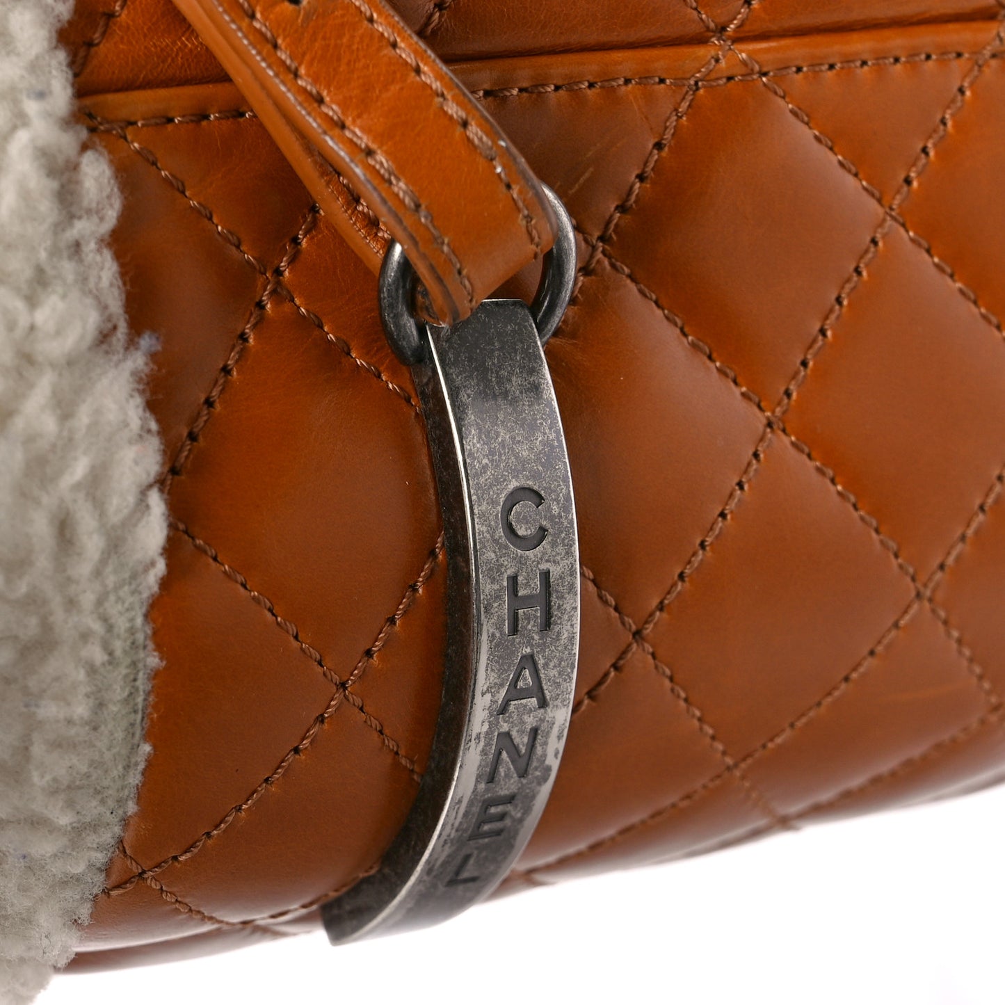 Glazed Calfskin Shearling Quilted Small Mountain Backpack Brown