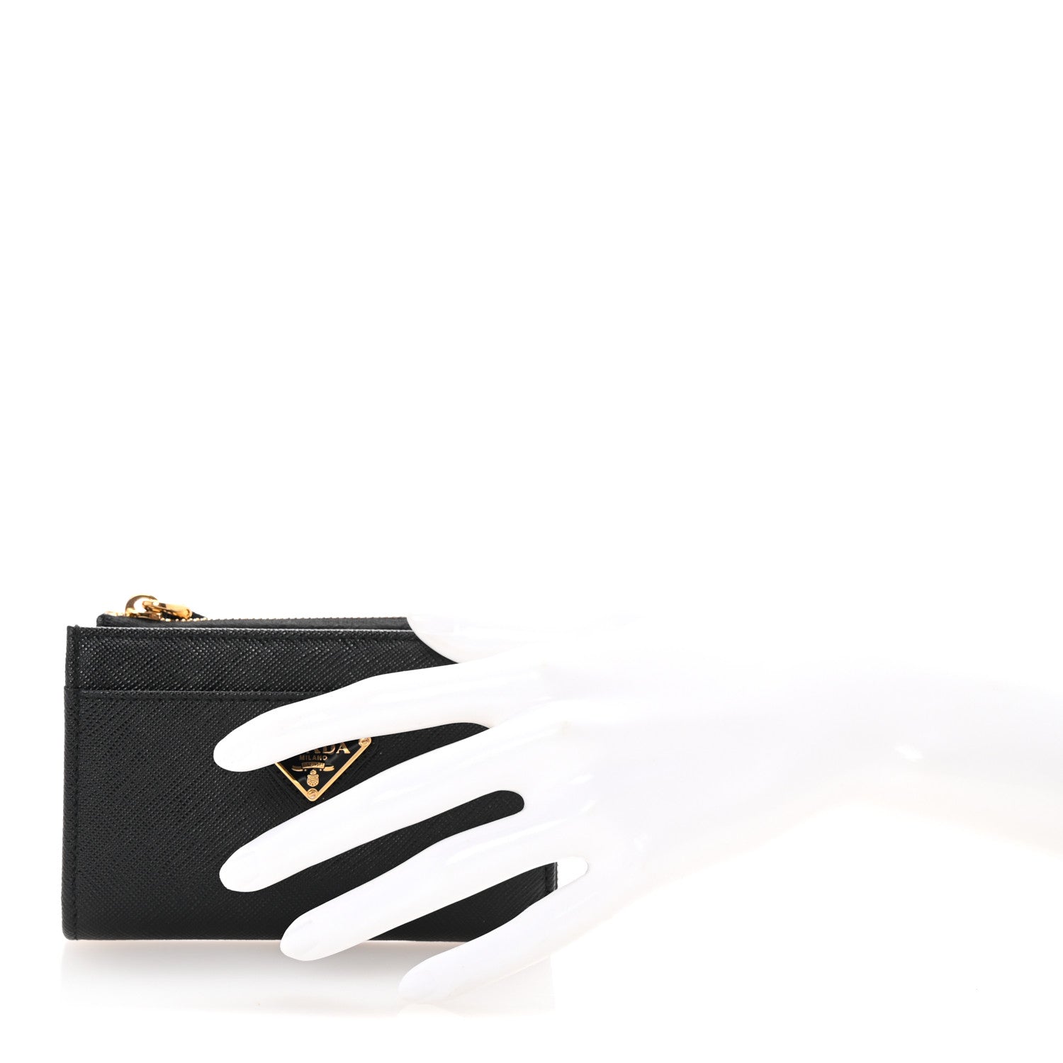 Prada Saffiano Triangle Zip Around Keychain Black 2 of 7