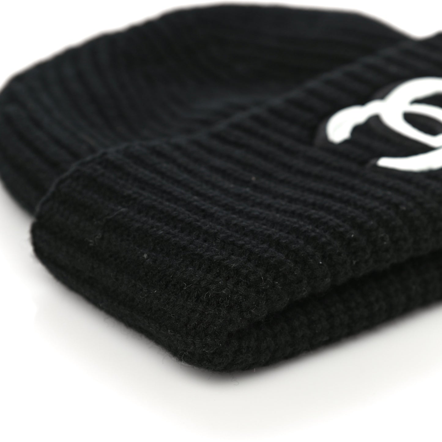 Wool Cashmere CC Beanie Hat Light Black White