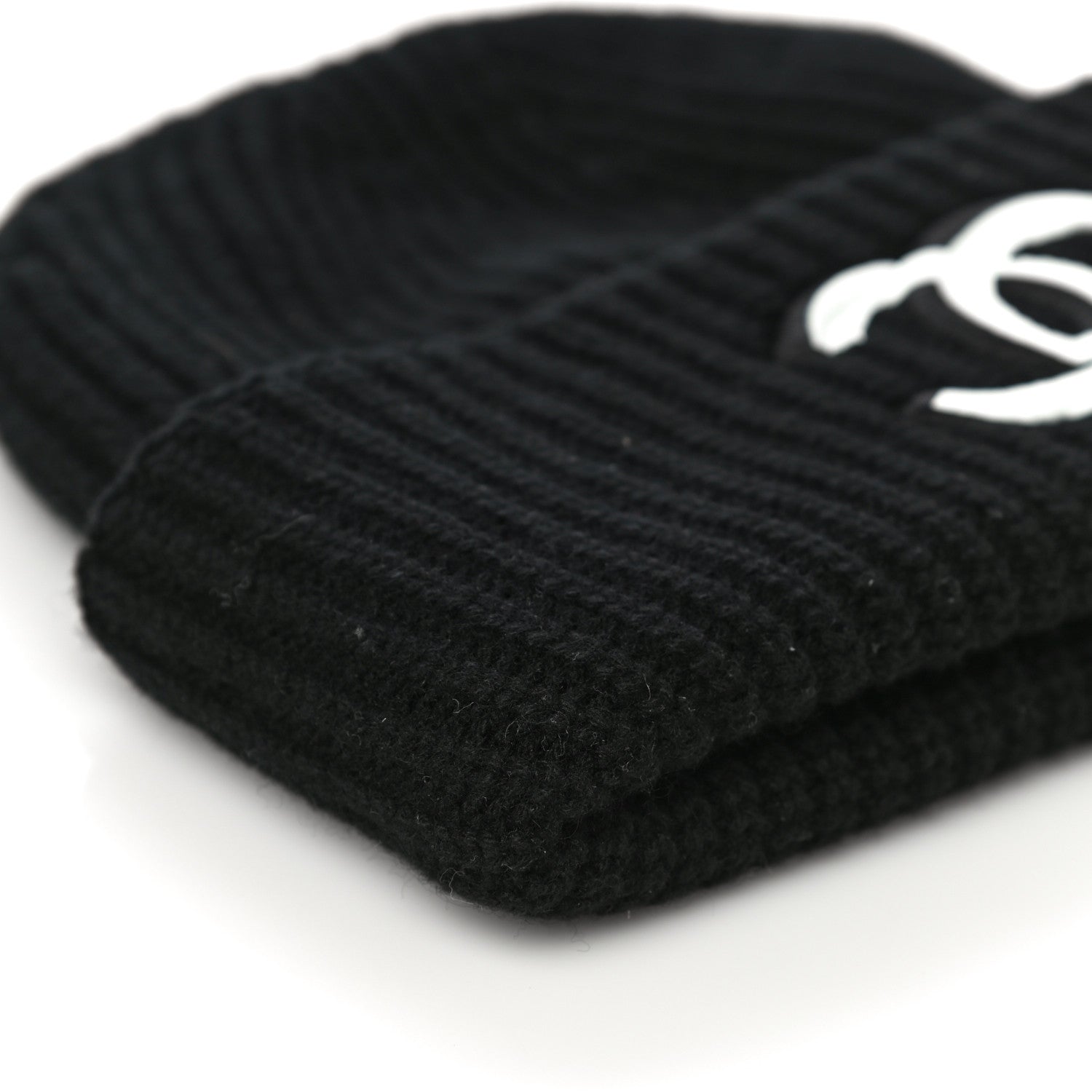 Chanel Wool Cashmere CC Beanie Hat Light Black White 7 of 8