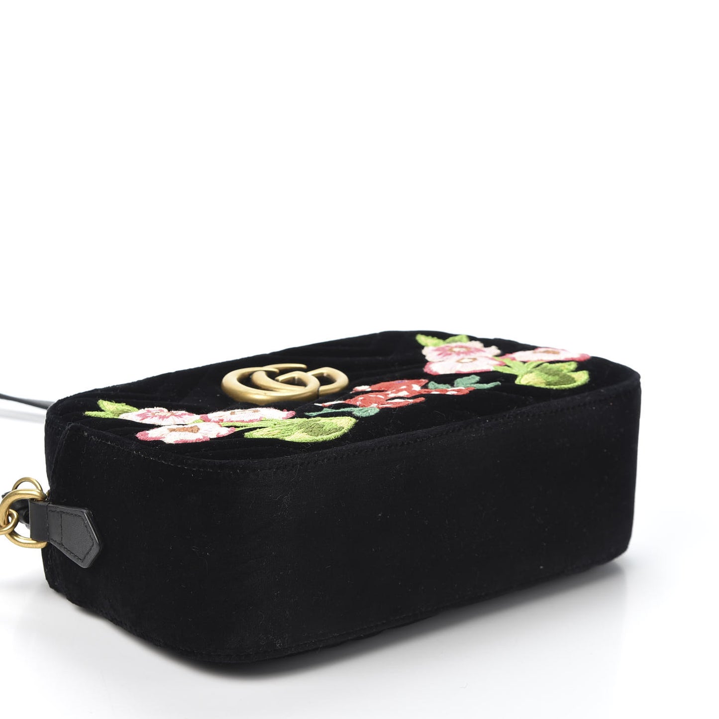 Velvet Matelasse Deer Embroidered Small GG Marmont Chain Shoulder Bag Black