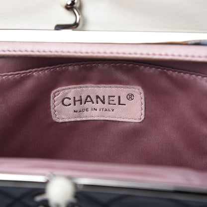 Chanel Lambskin Quilted Pearl Kiss Lock Clutch Black White 5 of 13