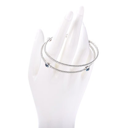 David Yurman Sterling Silver Hampton Blue Topaz Color Classics Bangle Bracelet Set of 2 2 of 4