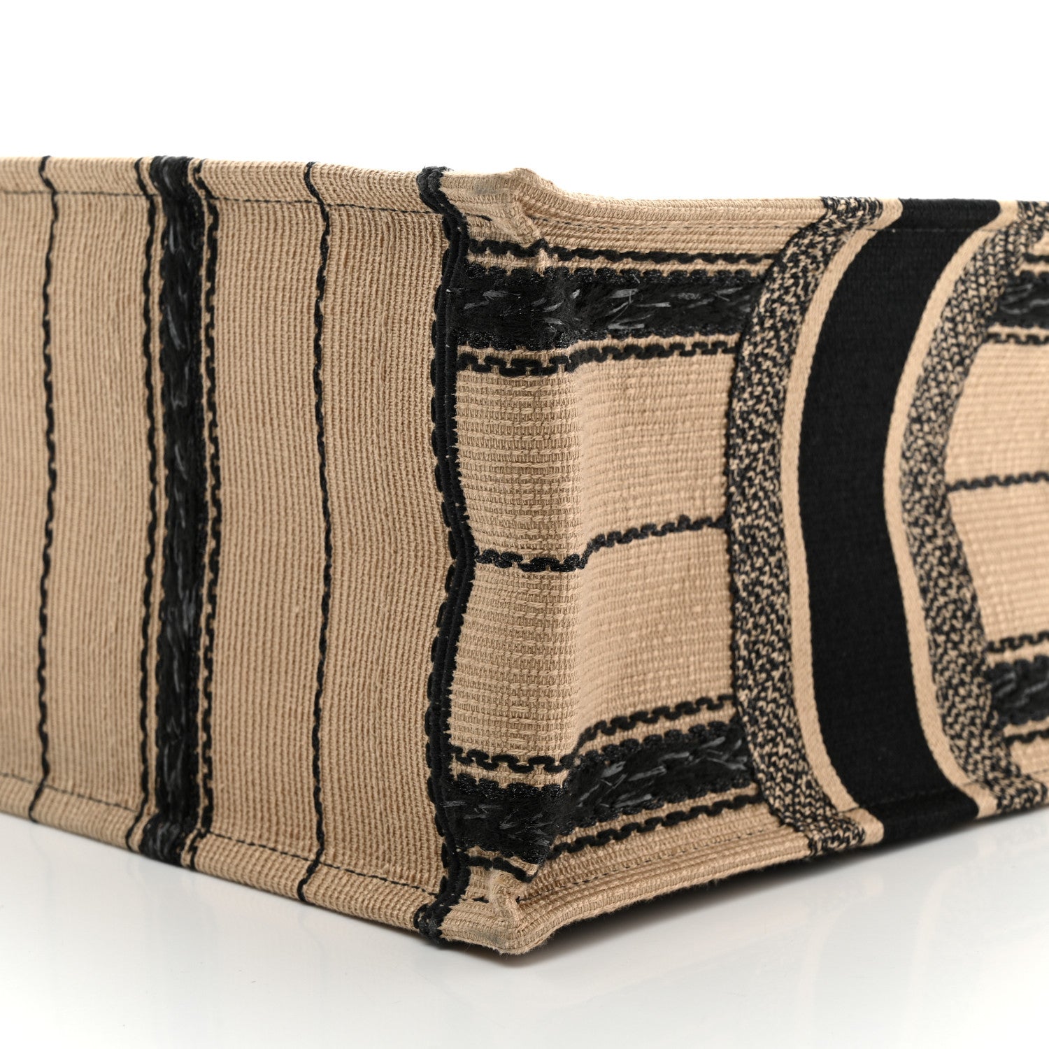 Christian Dior Canvas Embroidered Medium Bayadere Book Tote Black Beige 10 of 10