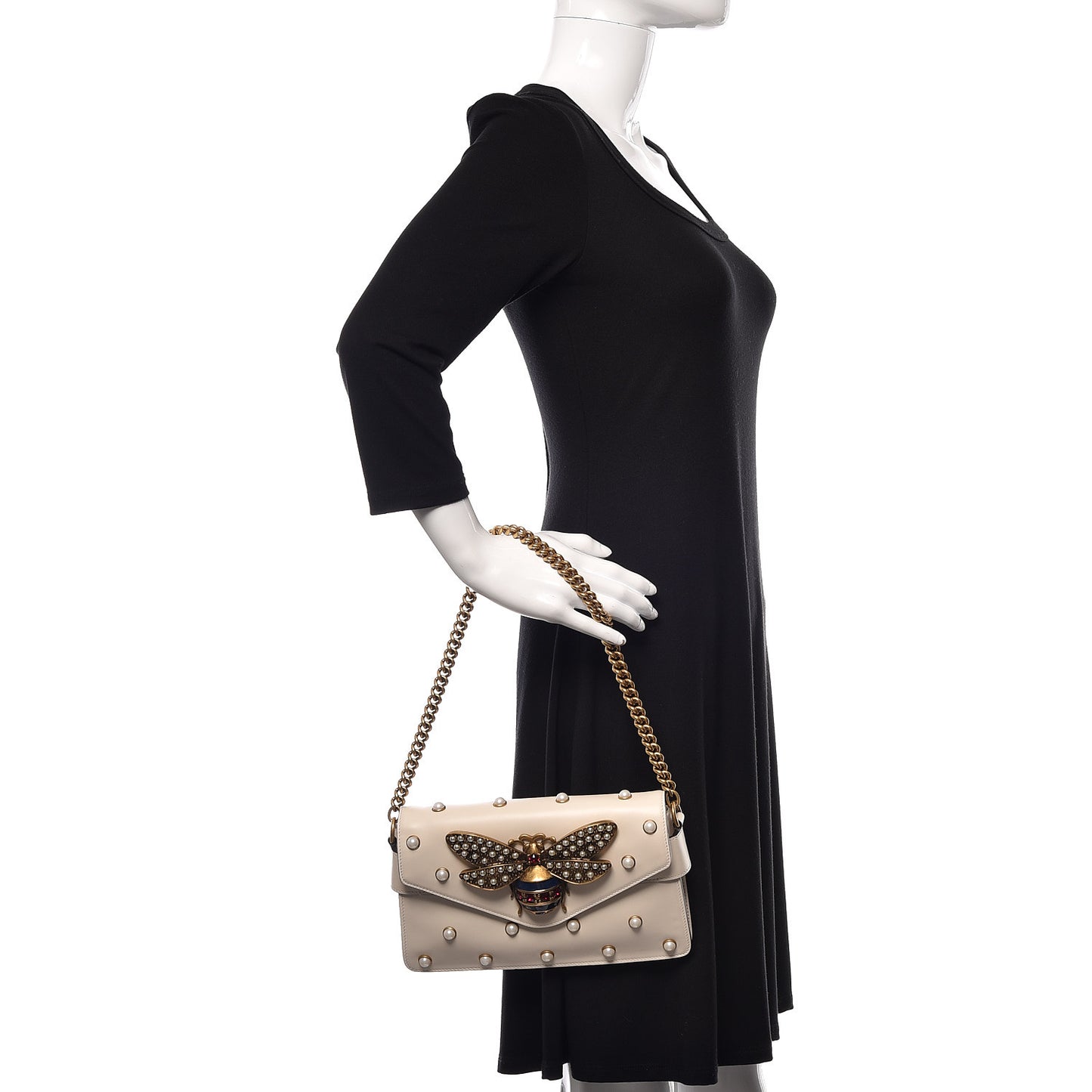 Nappa Pearl Studded Mini Queen Margaret Broadway Shoulder Bag Mystic White